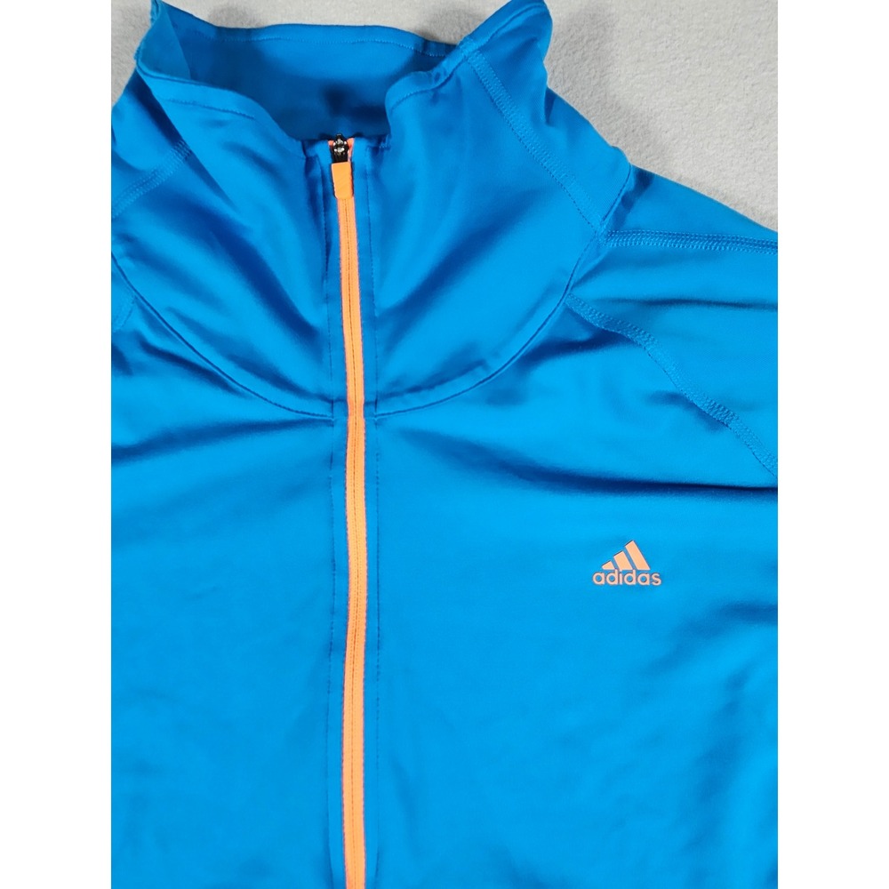 Adidas Climalite Mens Blue Orange Quarter Zip Running Pullover Long Sleeve Top